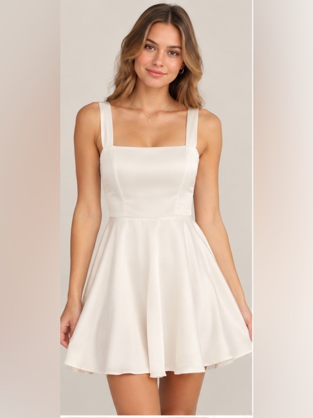 Lulus Ivory Satin Lace-Up Back Fit & Flare Mini Dress – Size Small – NWT